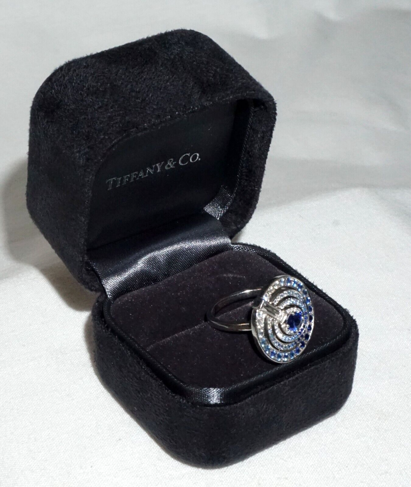2015 New York 950 Platinum Sapphire & Diamond Ring Sz6.5 Tiffany Blue Book (InS)
