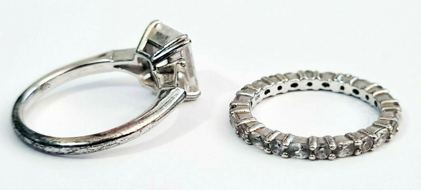 2Pc Vintage Sterling Silver & Cubic Zirconia Rings Sz. 5.5/6 (WMH)3f