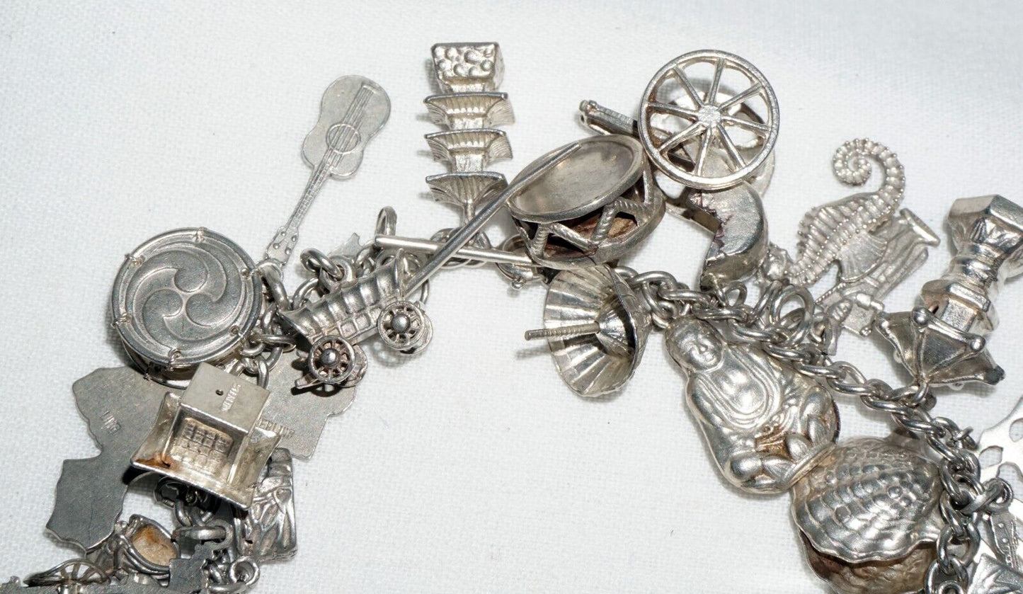 Vintage Sterling Silver Charm Bracelet w. 40x World & Travel Charms (BrM)#6