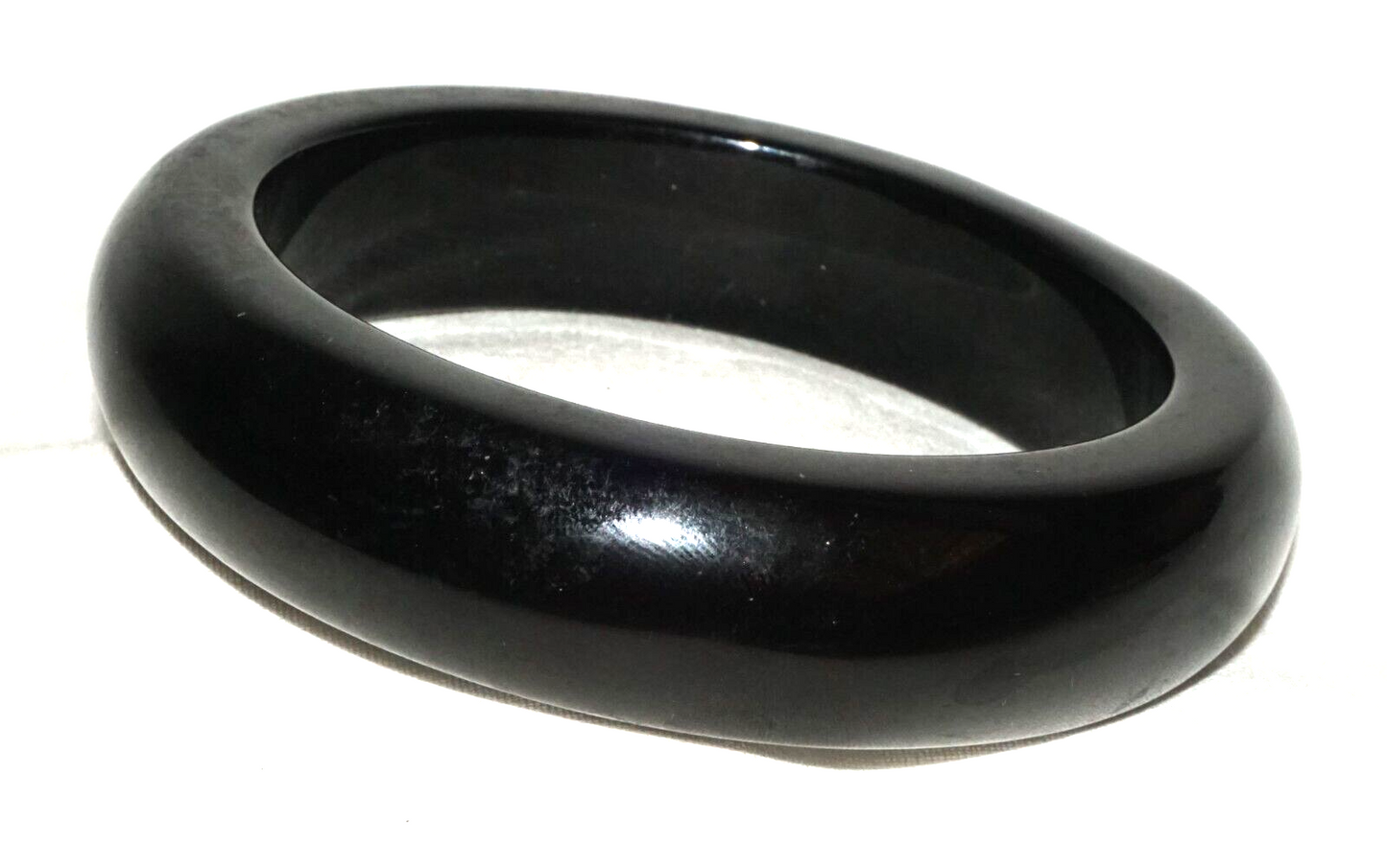 Vintage Chinese Chunky Black Onyx Bangle Bracelet (InS)#L3