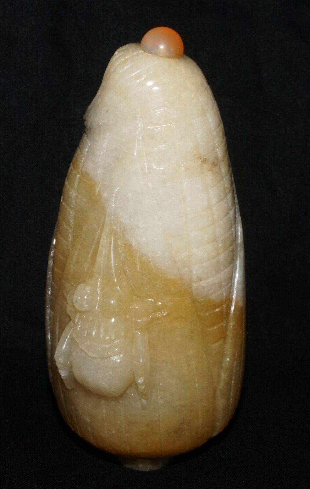 Vintage Chinese Heavy Jadeite Jade Corn & Spider Motif Snuff Bottle (LeS) G11