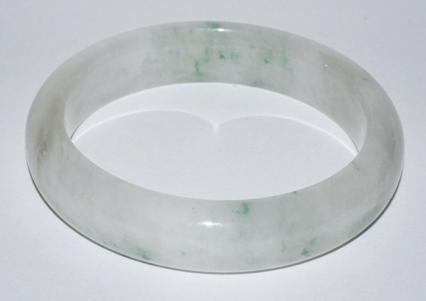 Vintage Chinese White Jadeite Jade Bangle Bracelet w. Green Accents (LeS) G3