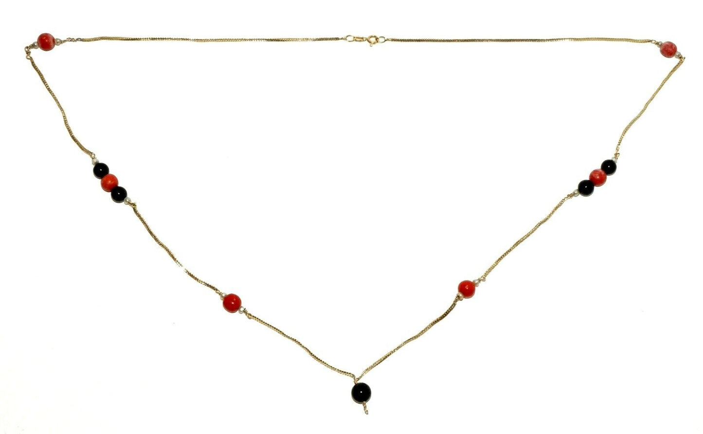 Italy 14K yellow Gold Necklace w Red & Black Coral Beads Giovanni Balestra (LeP)