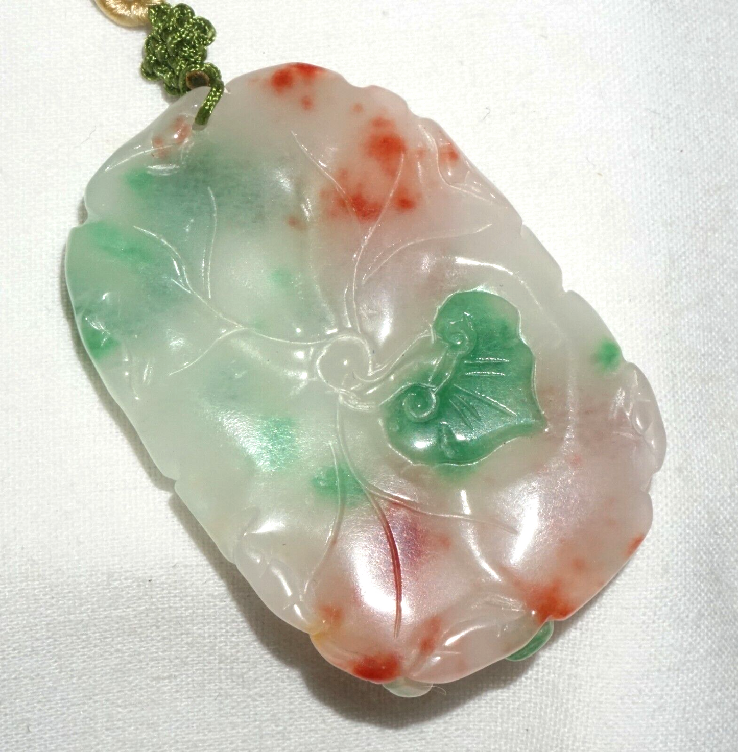 Vintage Chinese Semi Translucent Jadeite Jade Pendant w. Goldfish Motifs (---)