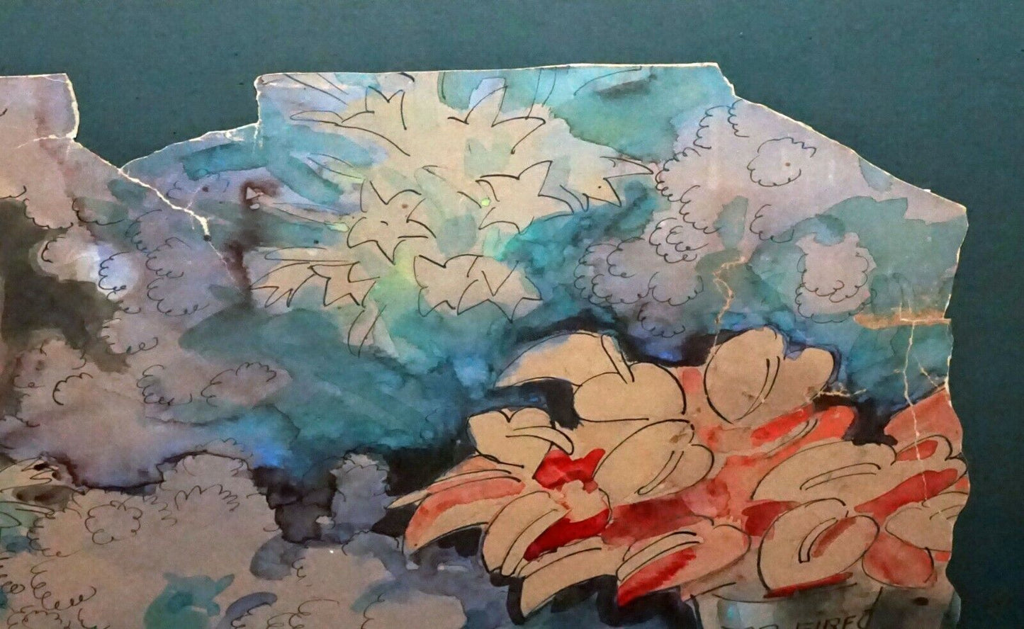 40s Hawaii Ink & Watercolor Painting Hilo Flower-shop by Robert L Eskridge (BeG)
