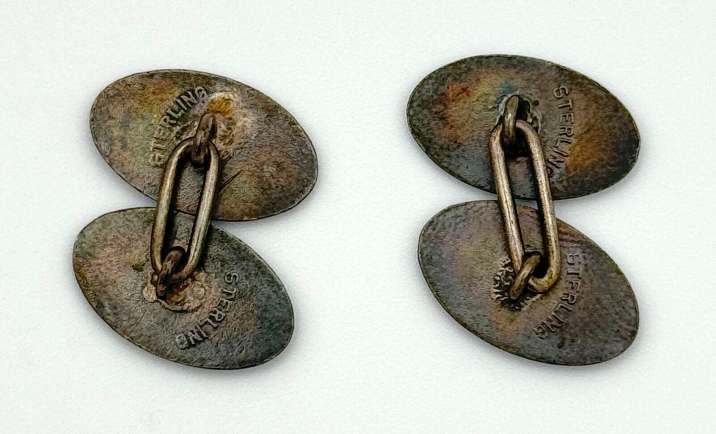 Vintage Sterling Enameled Cuff Links Blue & Silver Marked Sterling (MiM)