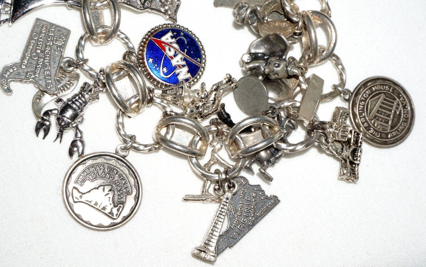 Vintage Sterling Silver Charm Bracelet w. 24x World & Travel Charms (BrM)#6