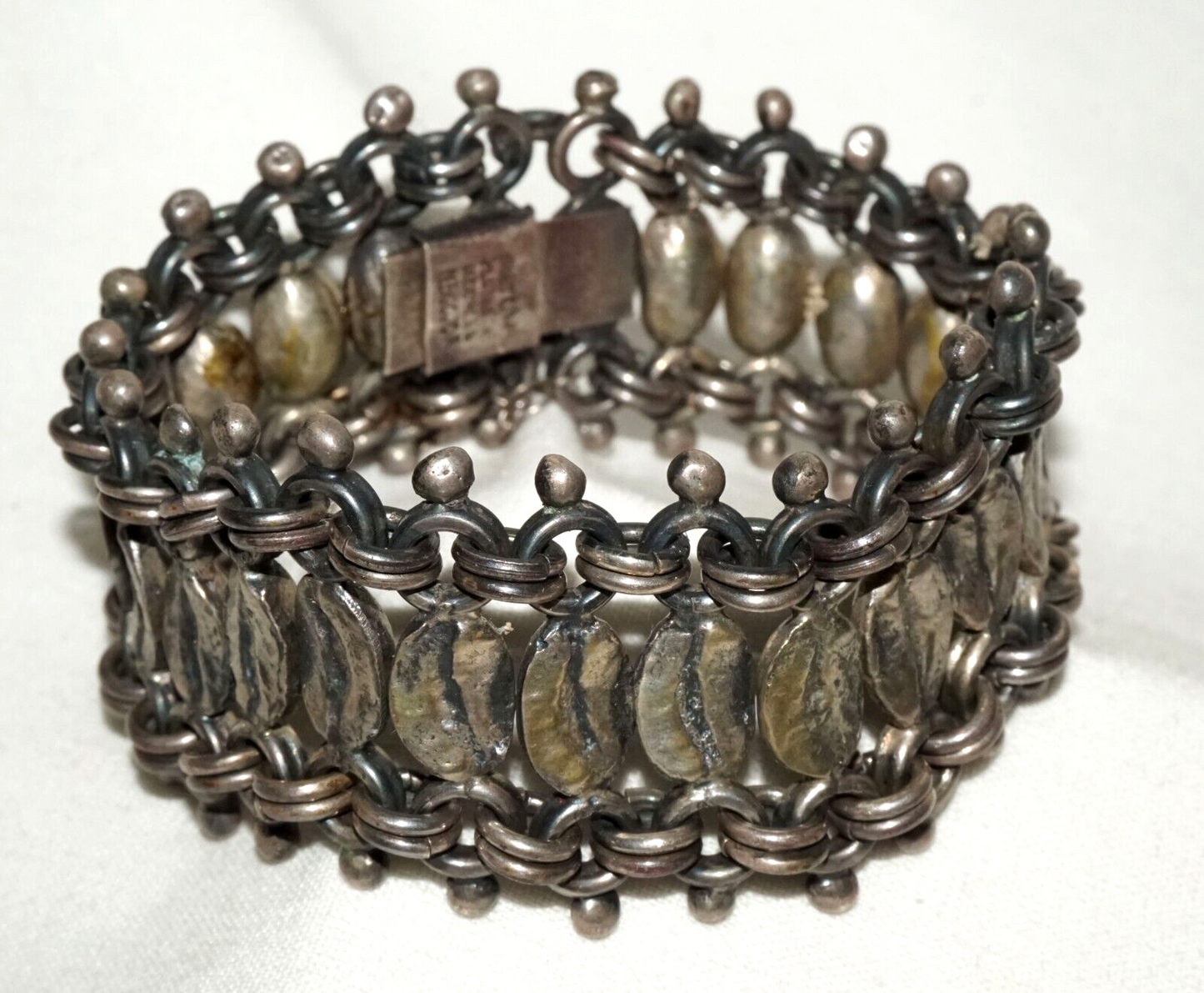 Vintage Mexican Heavy Sterling Silver Link Bracelet signed Anton Plata (LeS)L24