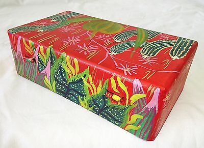 1980s Haitian Wooden Covered Boxes w Painted Cactus Motif by S. Bazile (Stea)