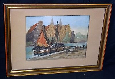 1920s German Aquatint Etching "Old Salt Depots, Lübeck" by Willy Scholz (Rud)