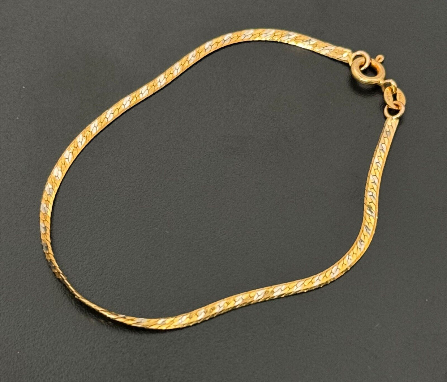 Italian 14k Two-Toned Gold 7" Serpentine Bracelet w Spring Ring Clasp (MeC)