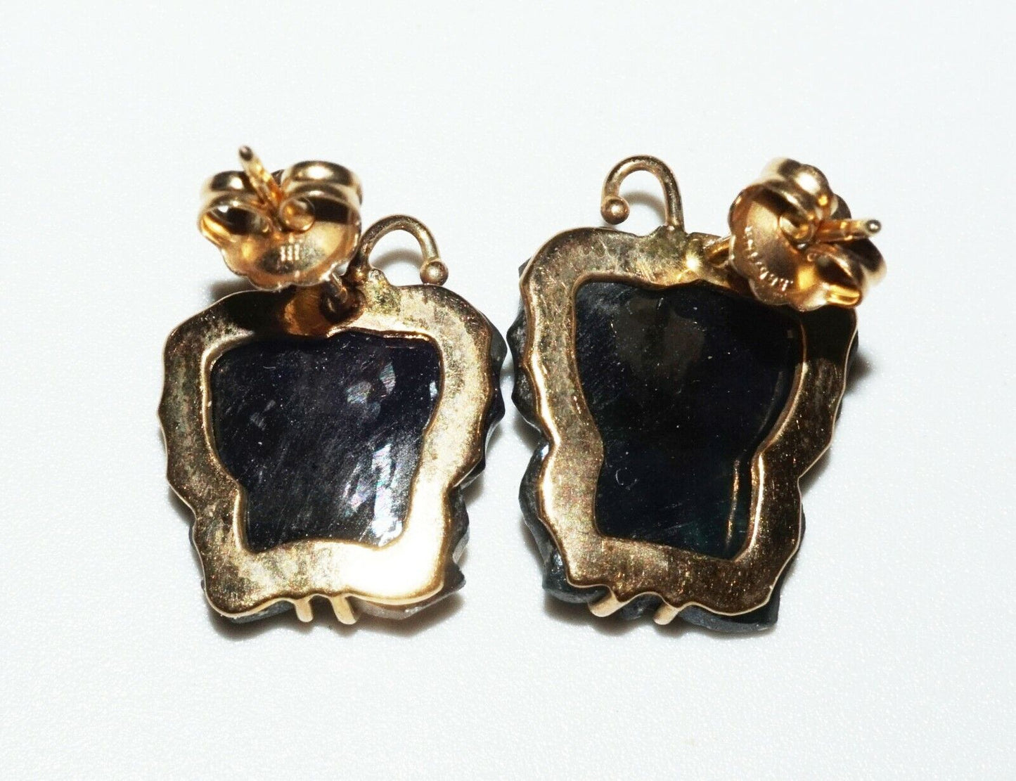 Pair 14K Yellow Gold Earrings set w. Sapphire Carved Butterfly Accents (FeO) NN