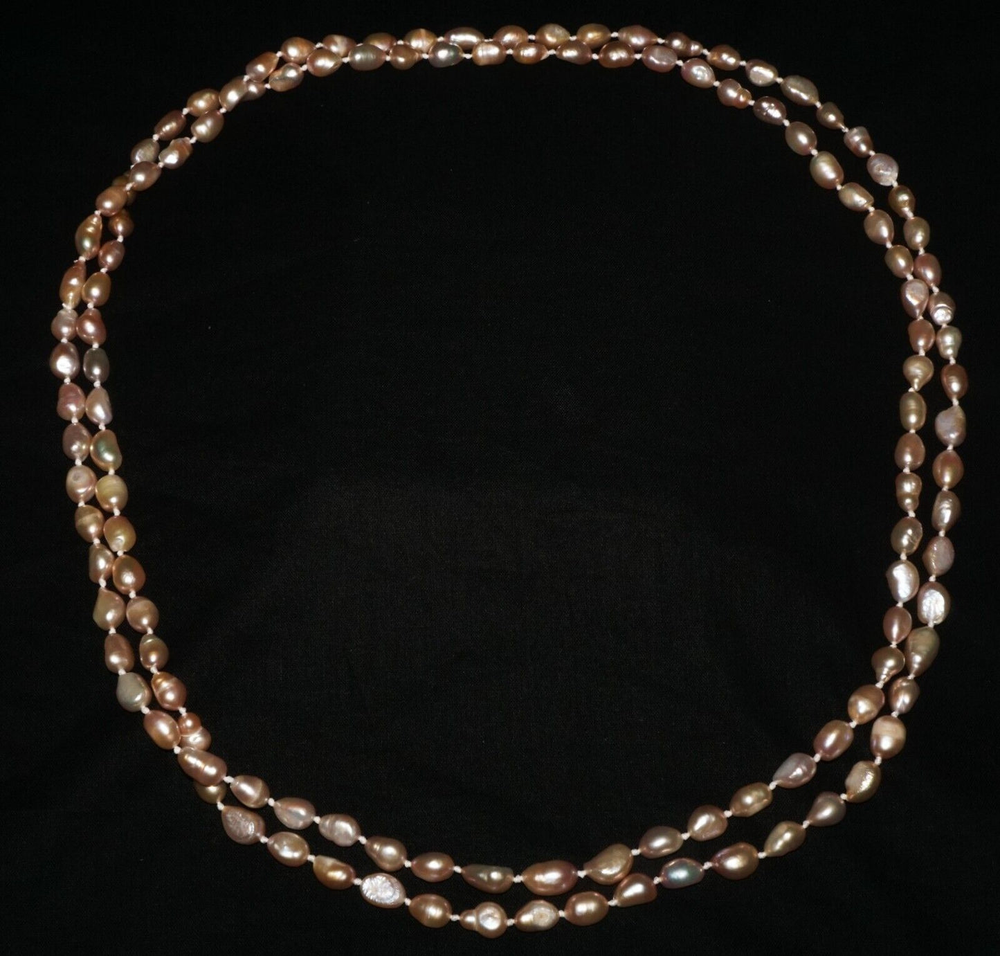 Vintage Baroque Pinkish Bronze Colored Super Long 64" Pearl Necklace (AHB)