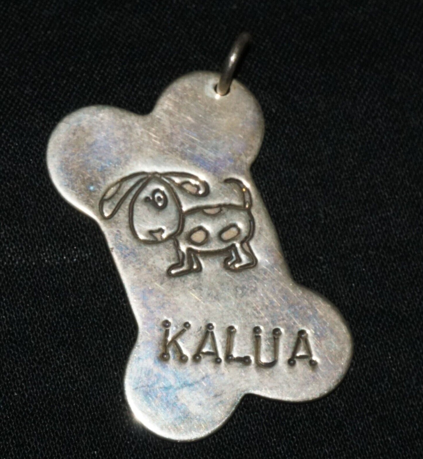 Vintage Sterling Silver Bone Design Dog Tag w. Kalua Name by Lucy Ann (OdC)