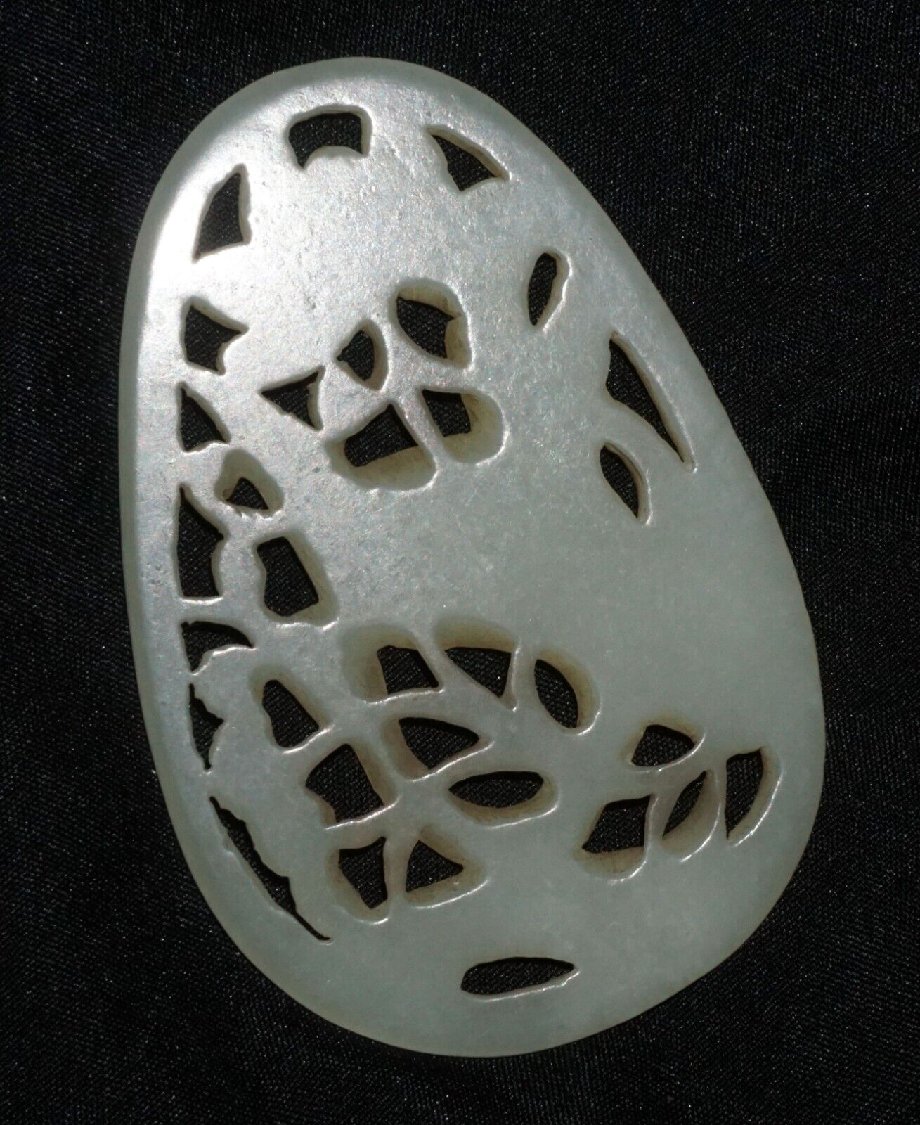 Antique Chinese Nephrite Jade Pierced Pendant Crane & Floral Motifs (---)