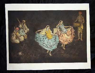 1920s English Woodblock Print "Nautch Dancing Girls" by Charles Bartlett (Jen)