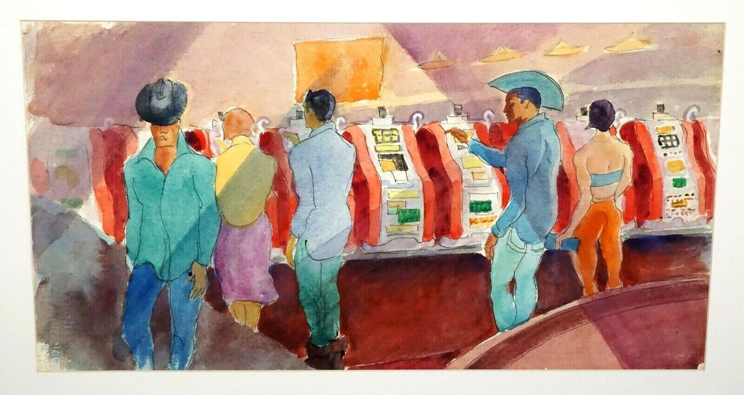 '50s Nevada WC Painting "Casino & Slots" by Robert Lee Eskridge (1891-1975)(BeG)