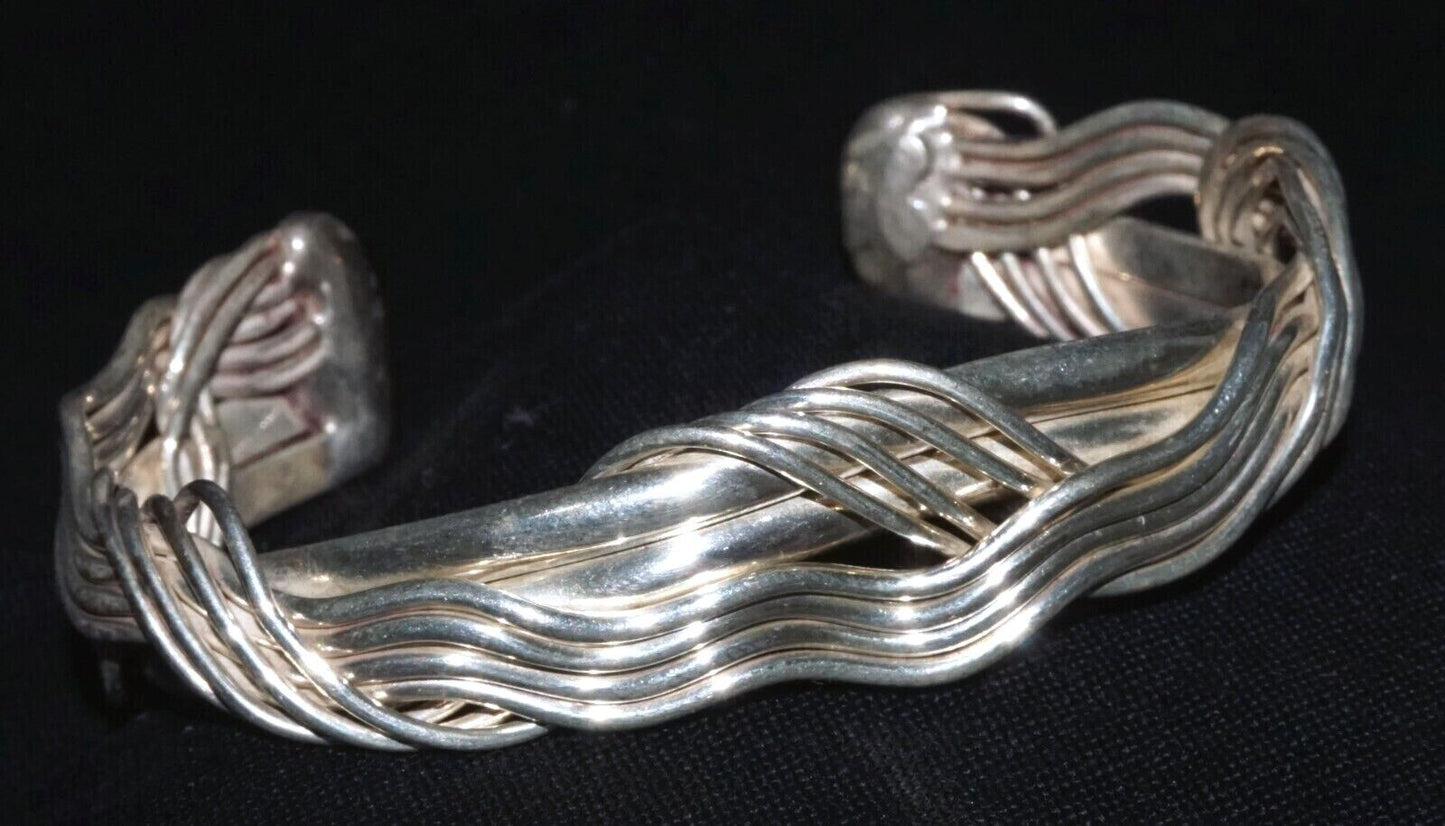 Vintage Modernist Sterling Silver Cuff Bracelet Wire & Bar Design unsigned (WoJ)