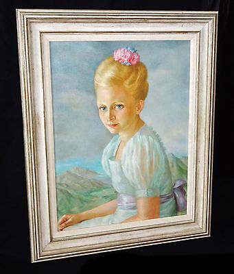 1938 Hawaii Oil Painting Landscape & Portrait Young Girl by Lloyd Sexton (Geo)