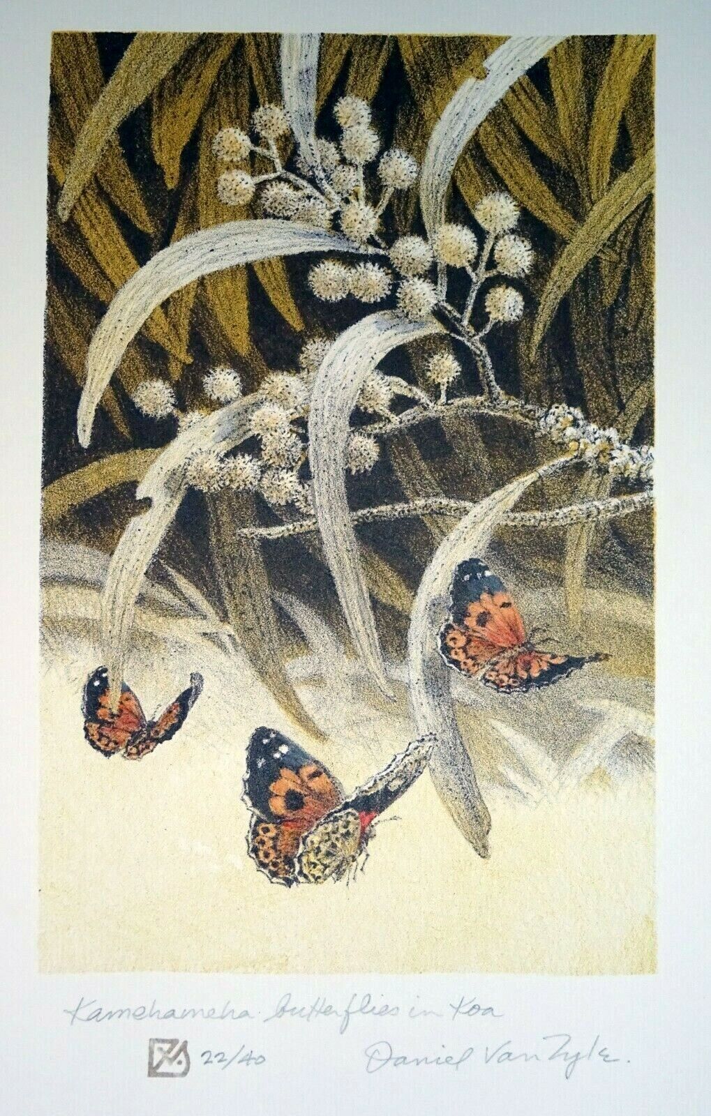 '98 Hawaii Litho Print 22/40 "Kamehameha Butterflies" by Daniel Van Zyle (AHB)