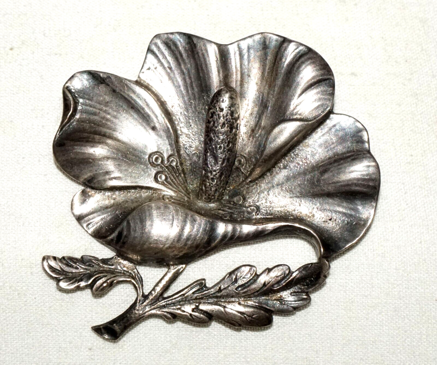 Vintage Sterling Silver Large Hibiscus Motif Brooch by G. Cini Gump's (LeS)L24