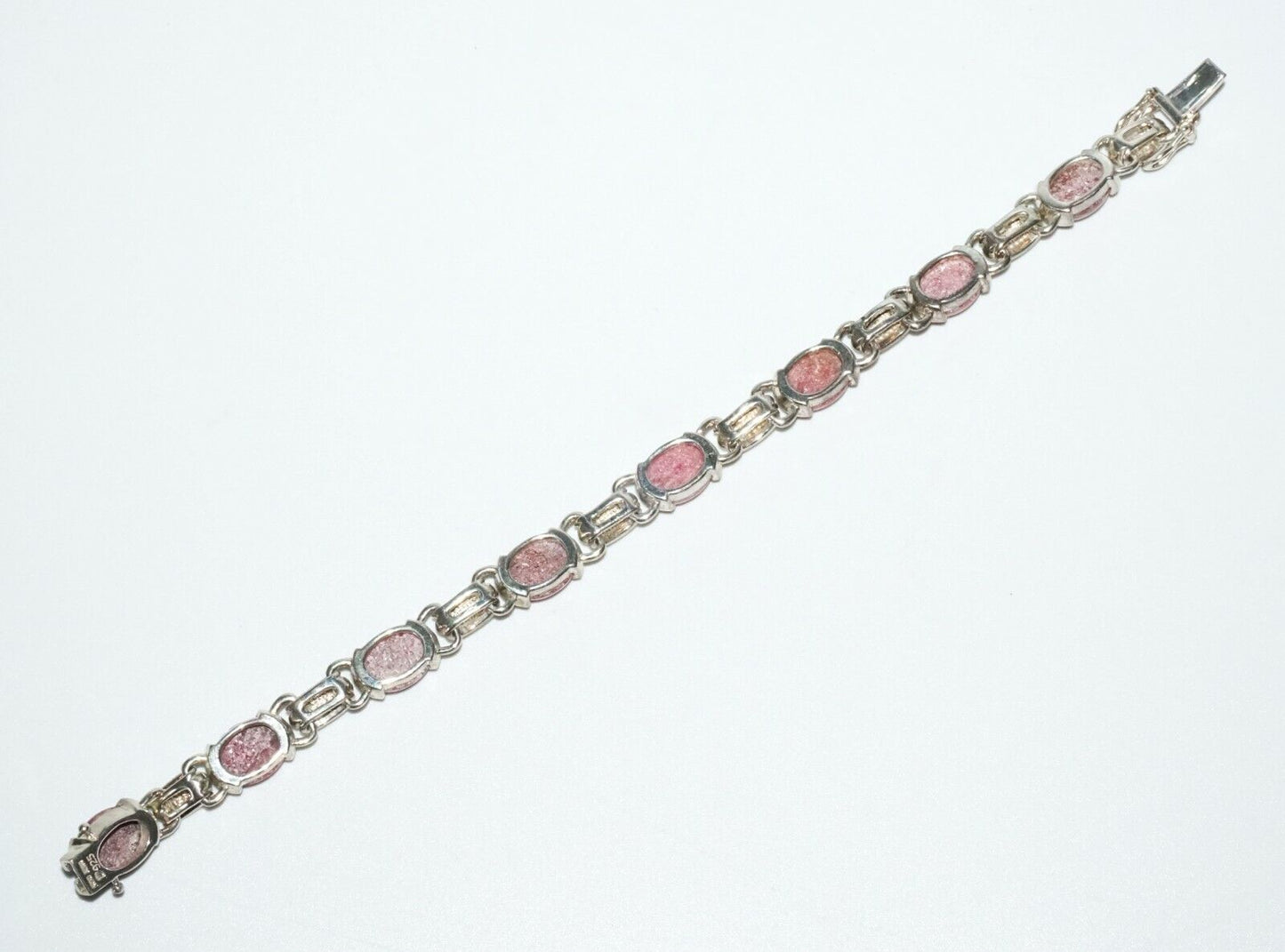 Vintage Hong Kong Sterling Silver Bracelet w 8x Oval Rhodonite Accents (SaR)#204