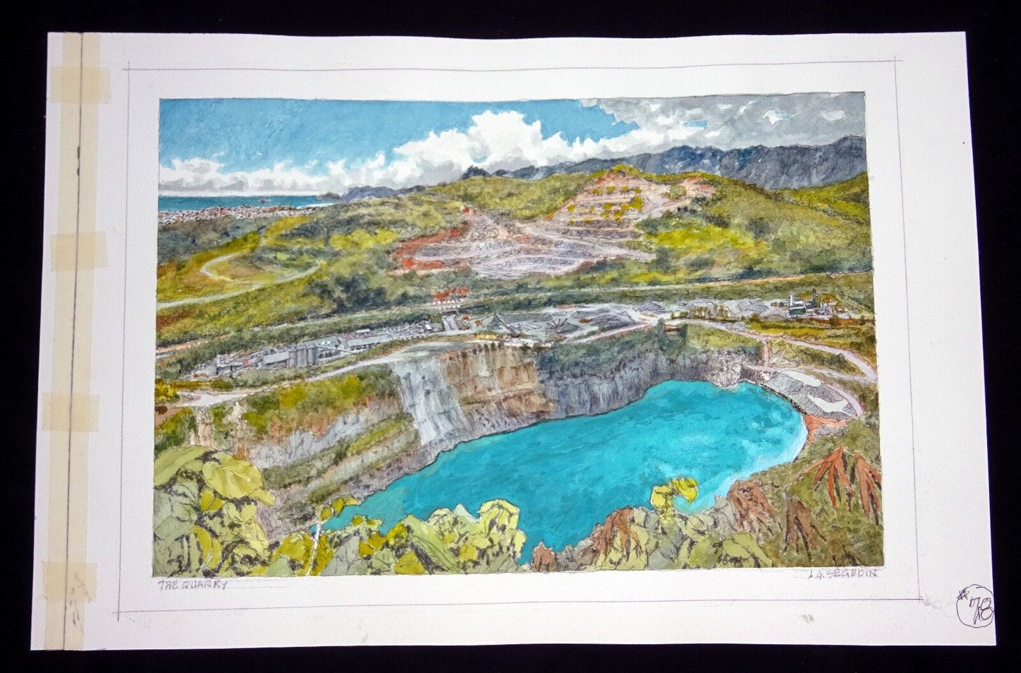 Original Hawaii Watercolor Painting "The Kapaa Quarry, Oahu" by L Segedin #78