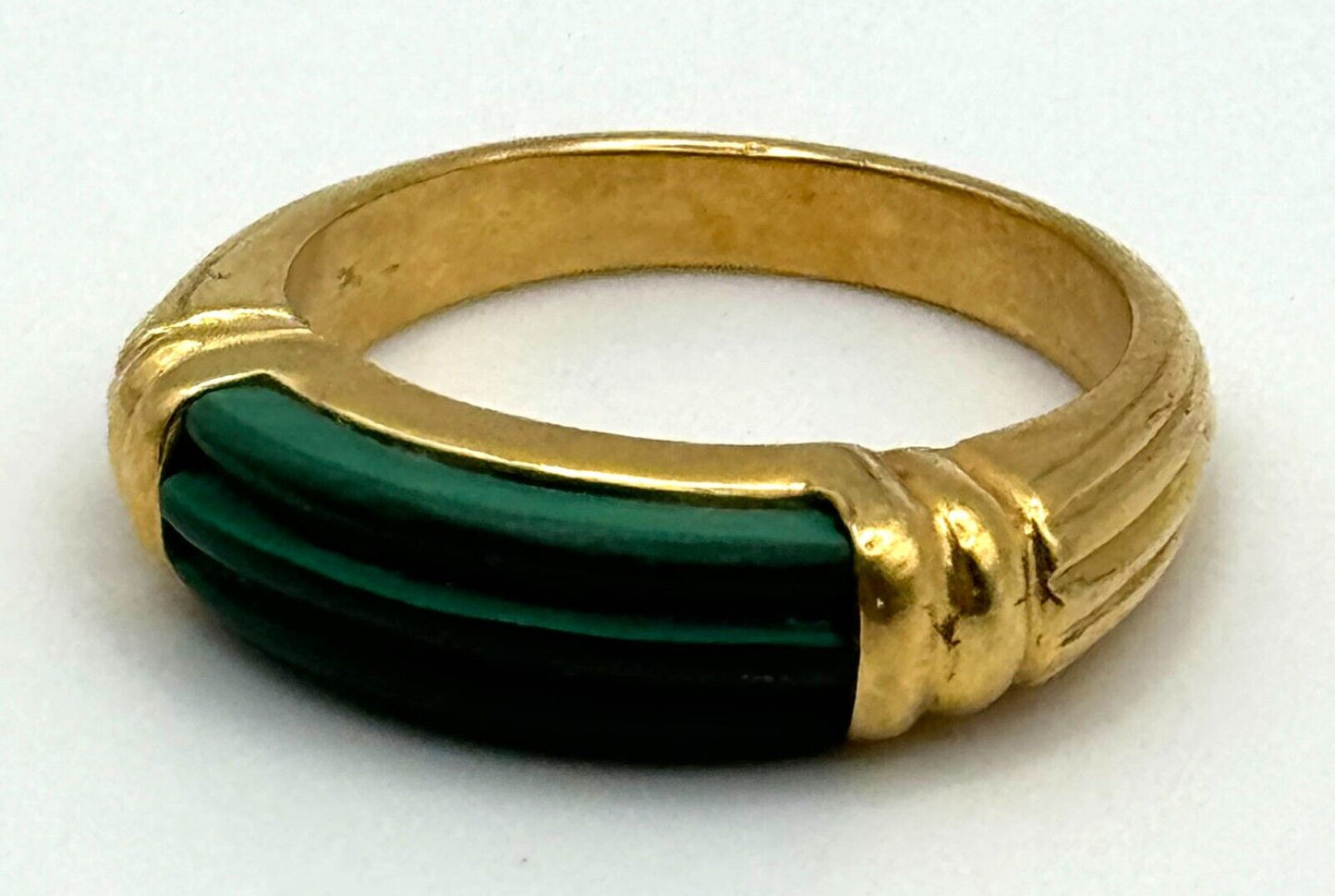 Vintage 18k Yellow Gold Malachite Inlay Ring Sz. 7 3/4 (NeW)