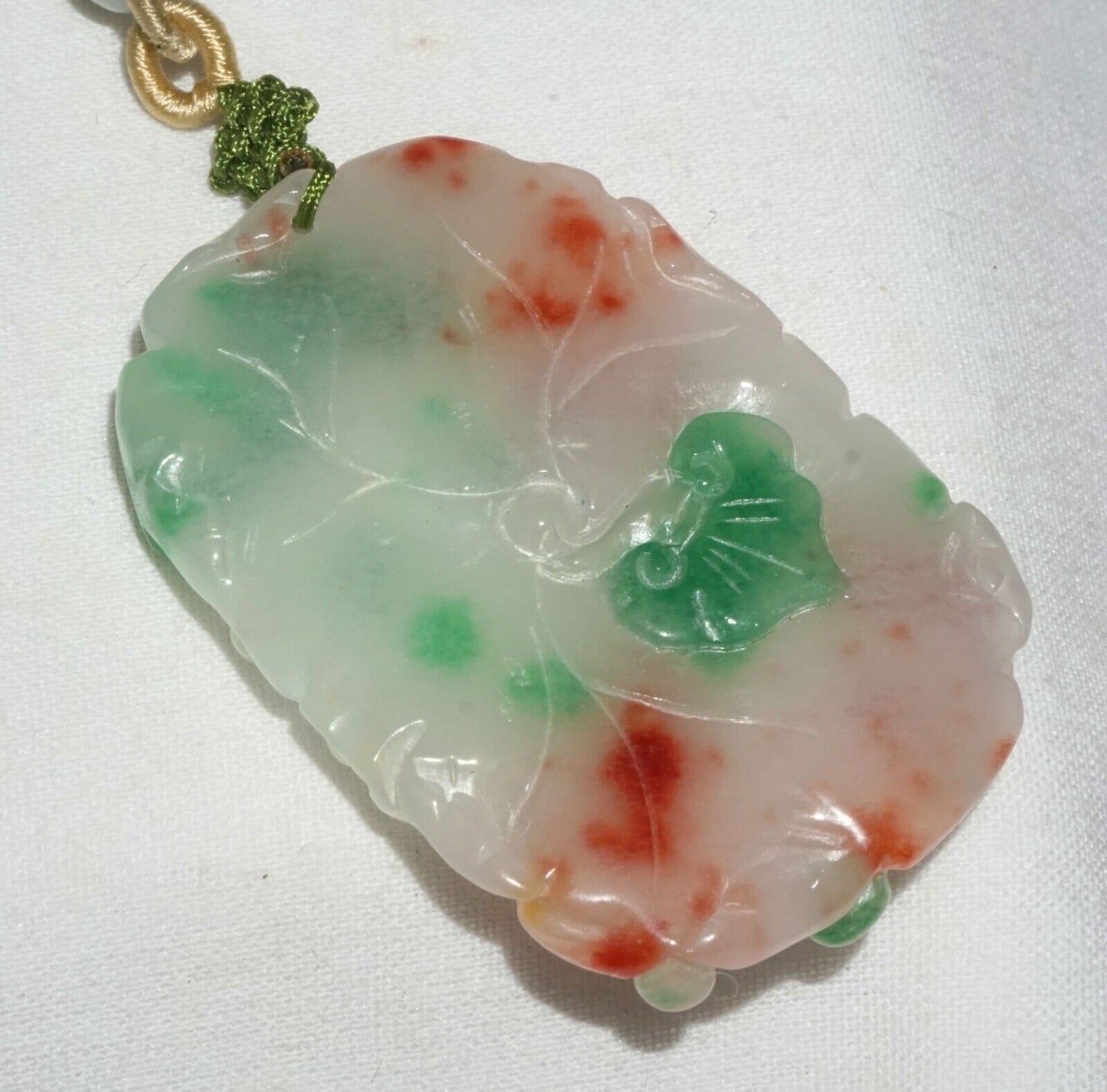 Vintage Chinese Semi Translucent Jadeite Jade Pendant w. Goldfish Motifs (---)