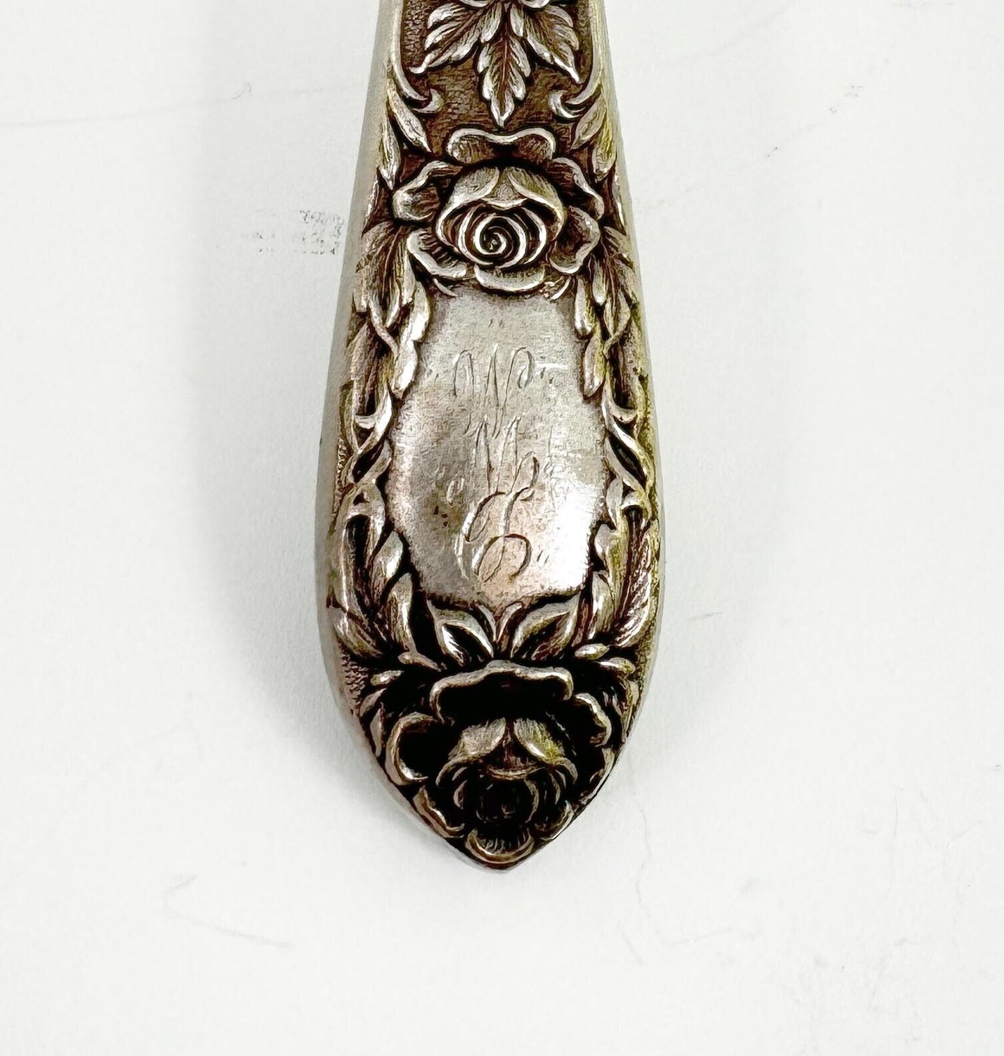 Vintage Sheffield Sterling Silver Floral Carving Knife w Monogram (WeP)