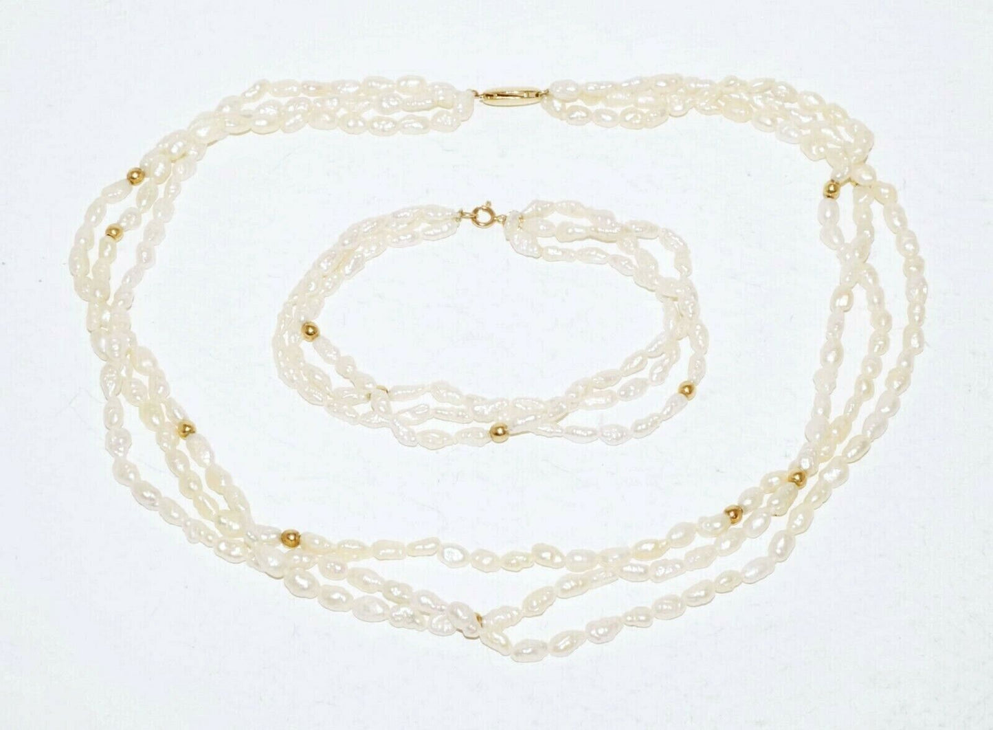 2Pc 14k Yellow Gold & Baroque Freshwater Pearl Necklace & Bracelet (KaT)#27