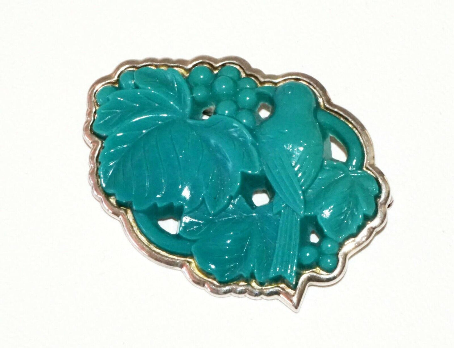 20 Chinese Sterling Silver Set Turquoise-like Bird & Leaf Motif Brooch (RgR