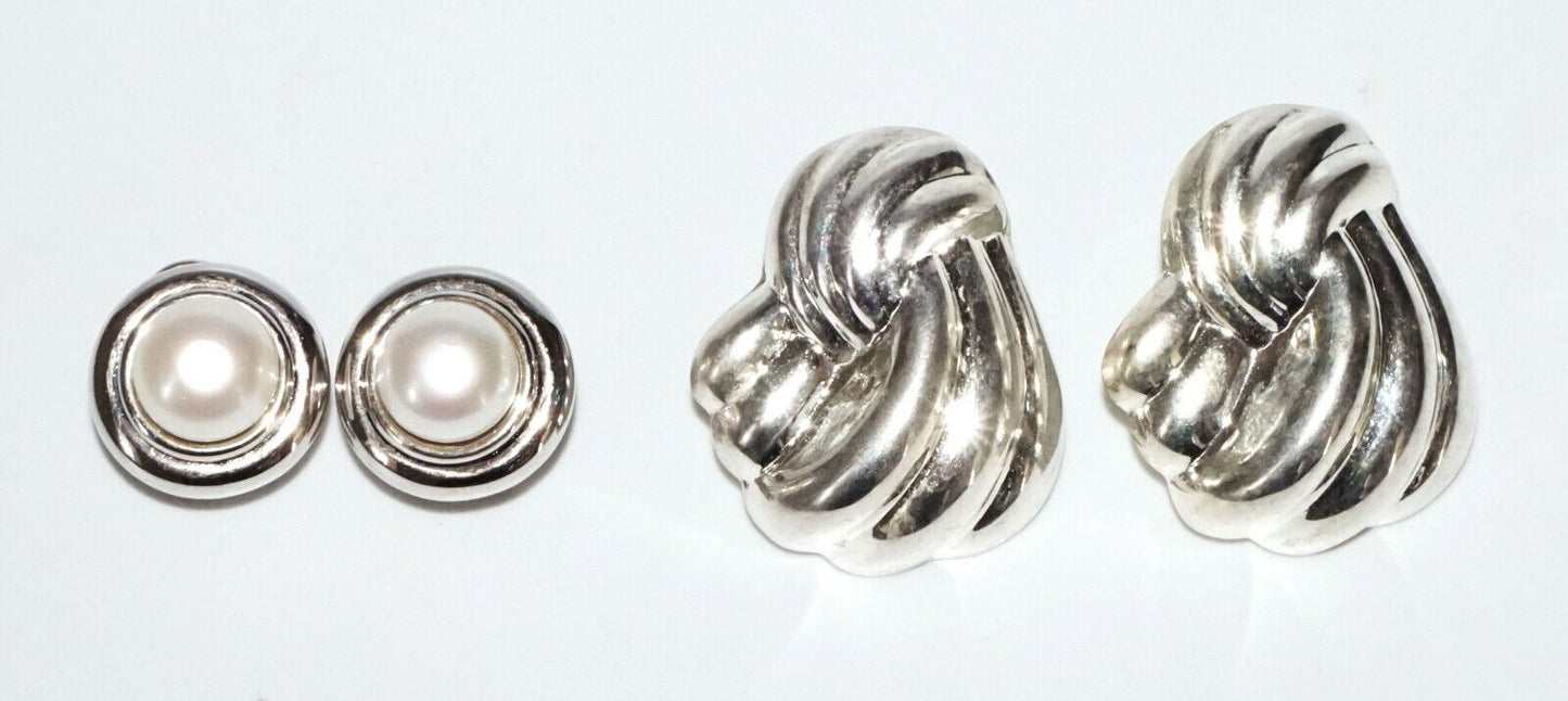 2x Pairs Vintage Thai & China Sterling Silver & Pearl Earrings (SaR)#381