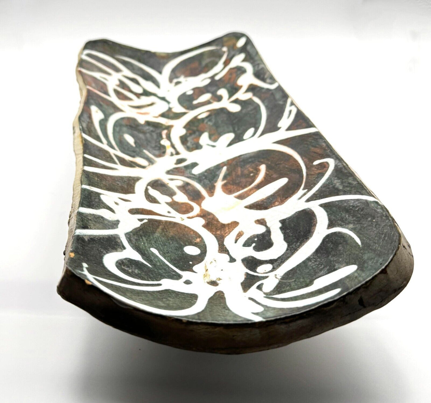 Vintage Abstract Deep Red & Green Swirled Ceramic Platter by David Kuraoka (MoM)