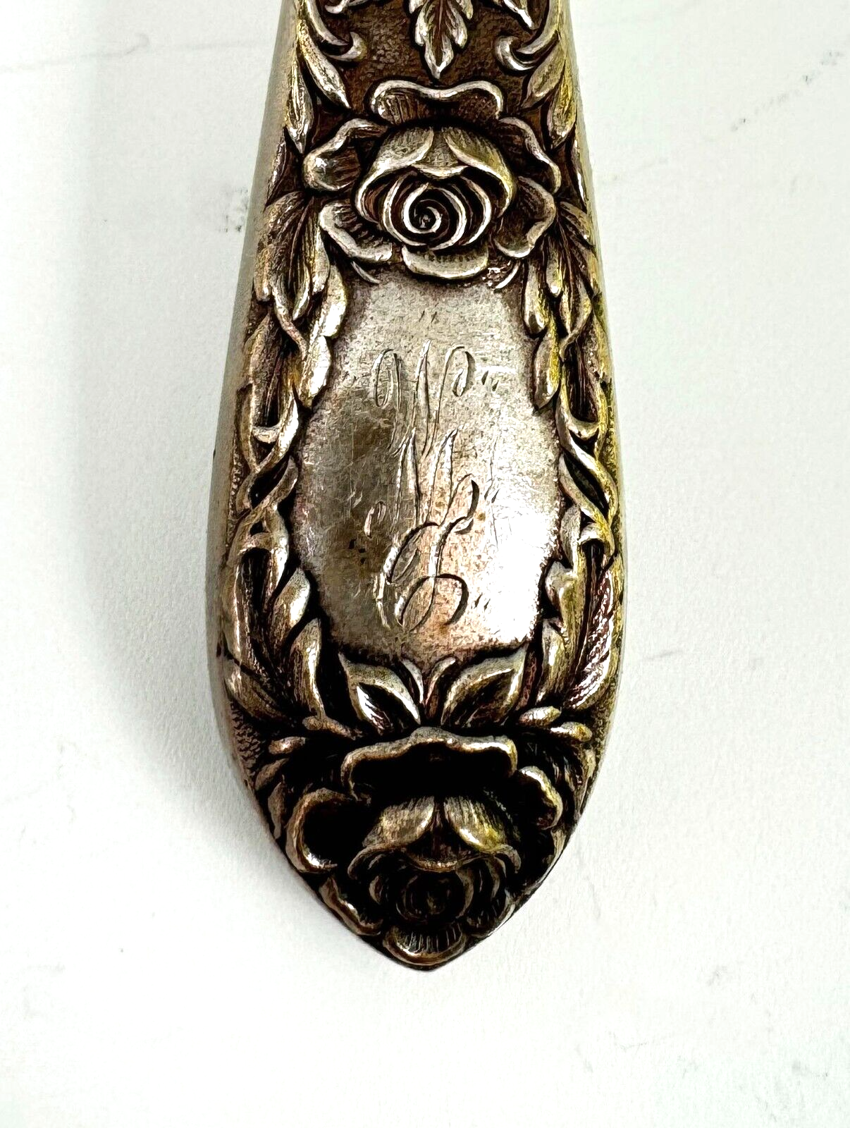 Vintage Sheffield Sterling Silver Floral Carving Knife w Monogram (WeP)