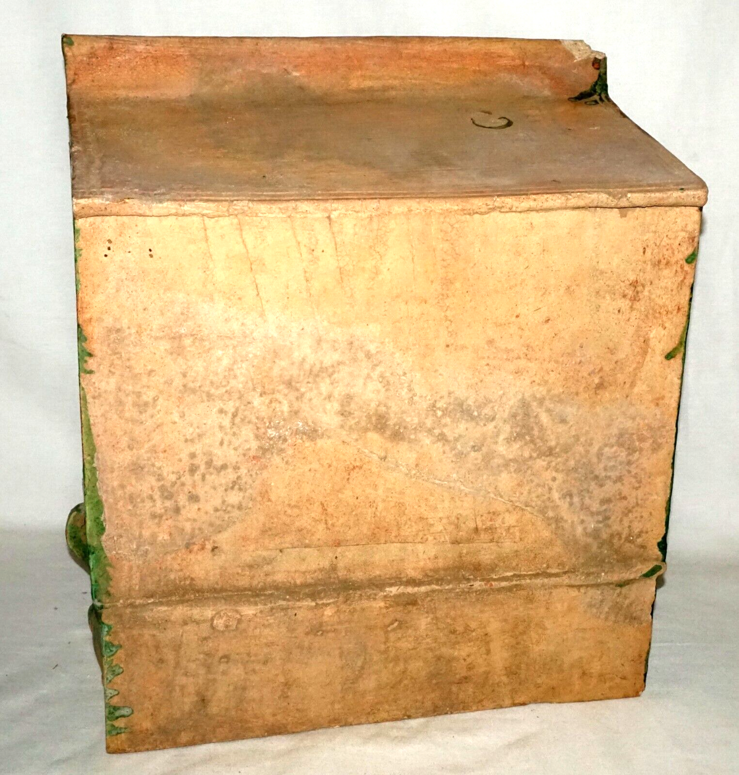 Antique Chinese Ming Green & Yellow Glazed Stoneware Mini Bed in Box (UVi)#11 IC