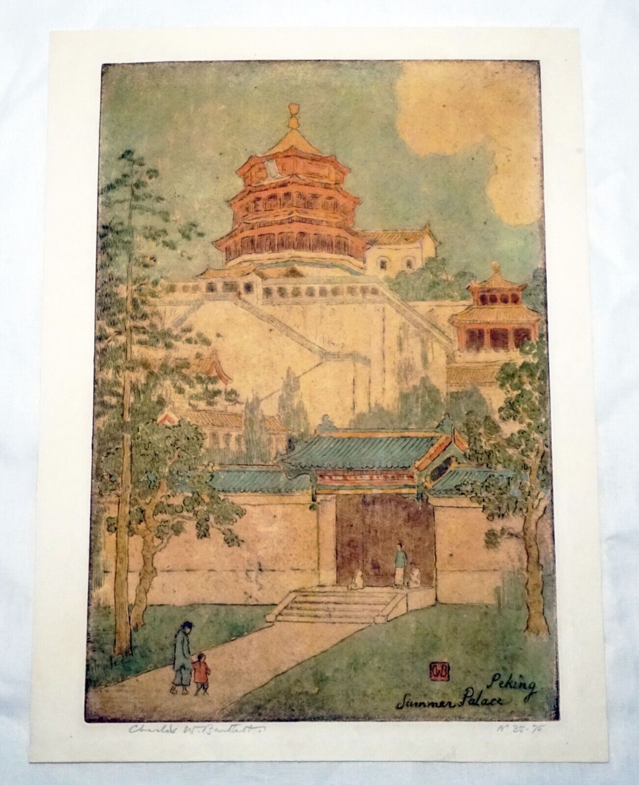 1923 UK Etching Print Peking Summer Palace Charles W. Bartlett (1860-1940)(InS)