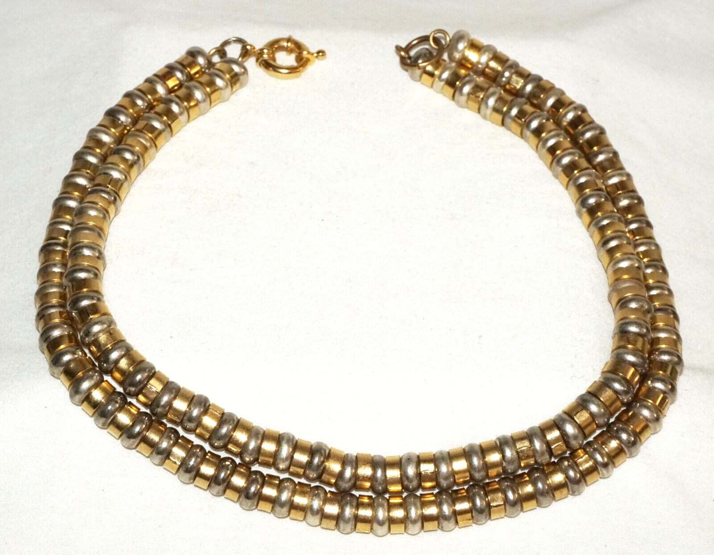 Vintage Fashion Double Strand of Gold & Silver Bead Necklace w. Big Clasp (PaS)
