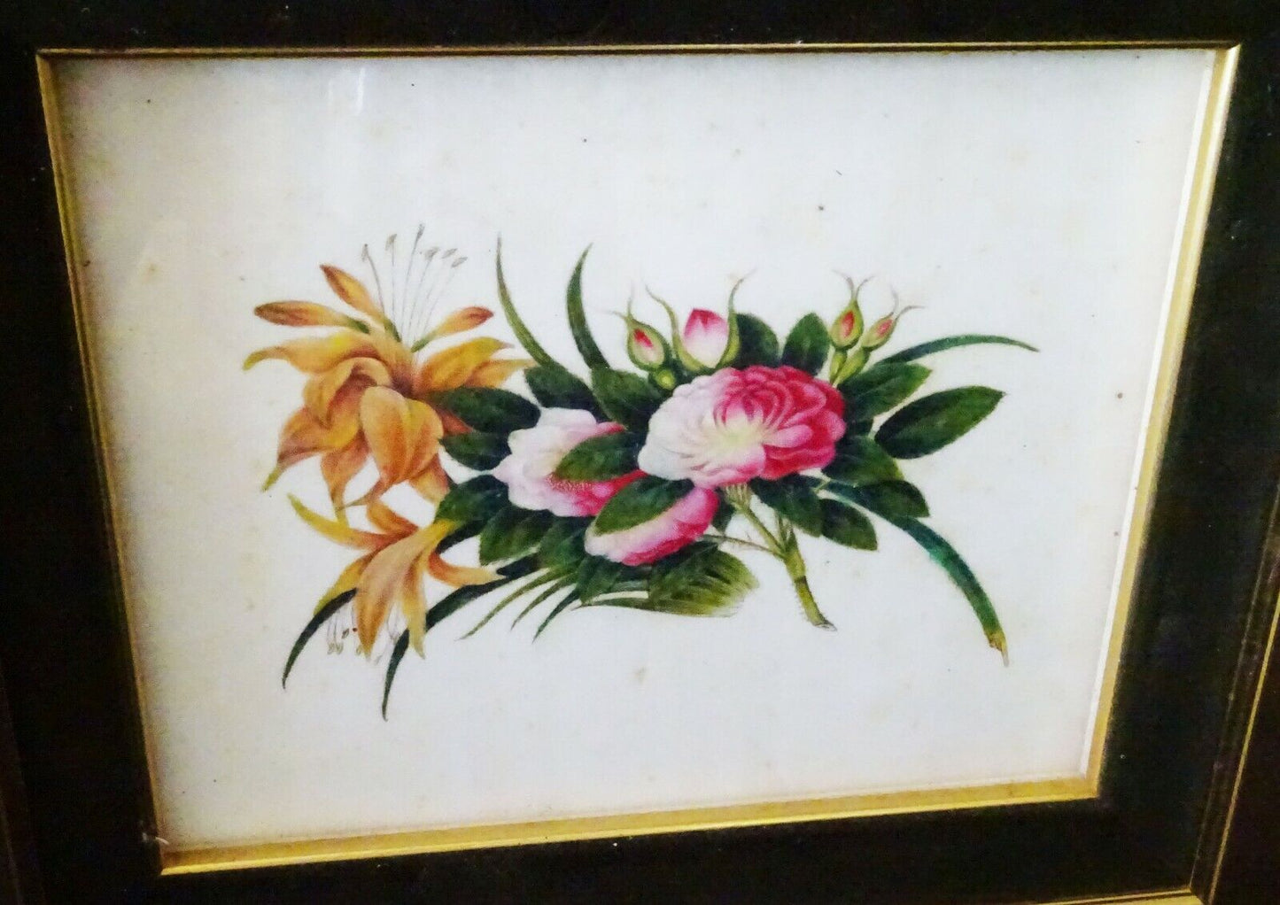 2Pc 19C Chinese Framed Export Floral Color Pith Painting Lot (AHB)