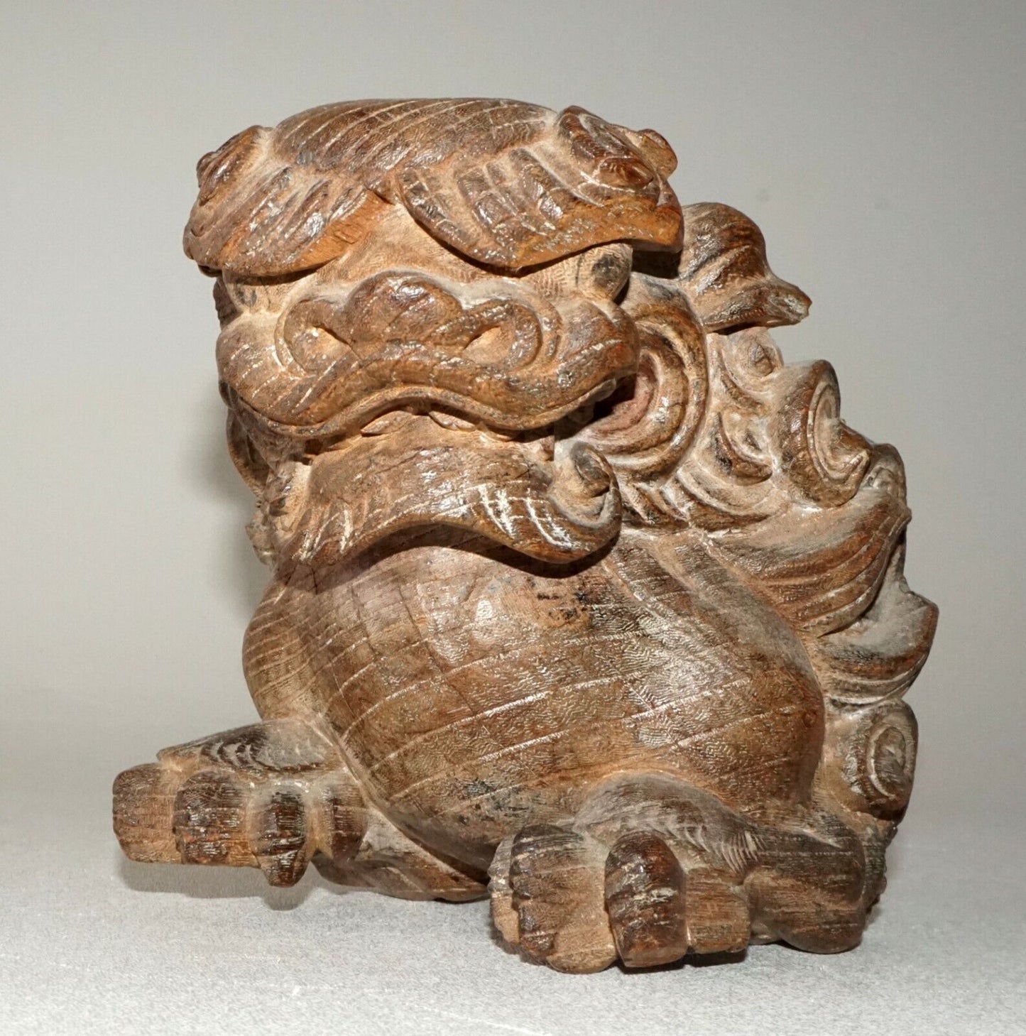 19C Japanese Keyaki Wood Carved Lion Dog Wall Ornament Sculpture (MoW)