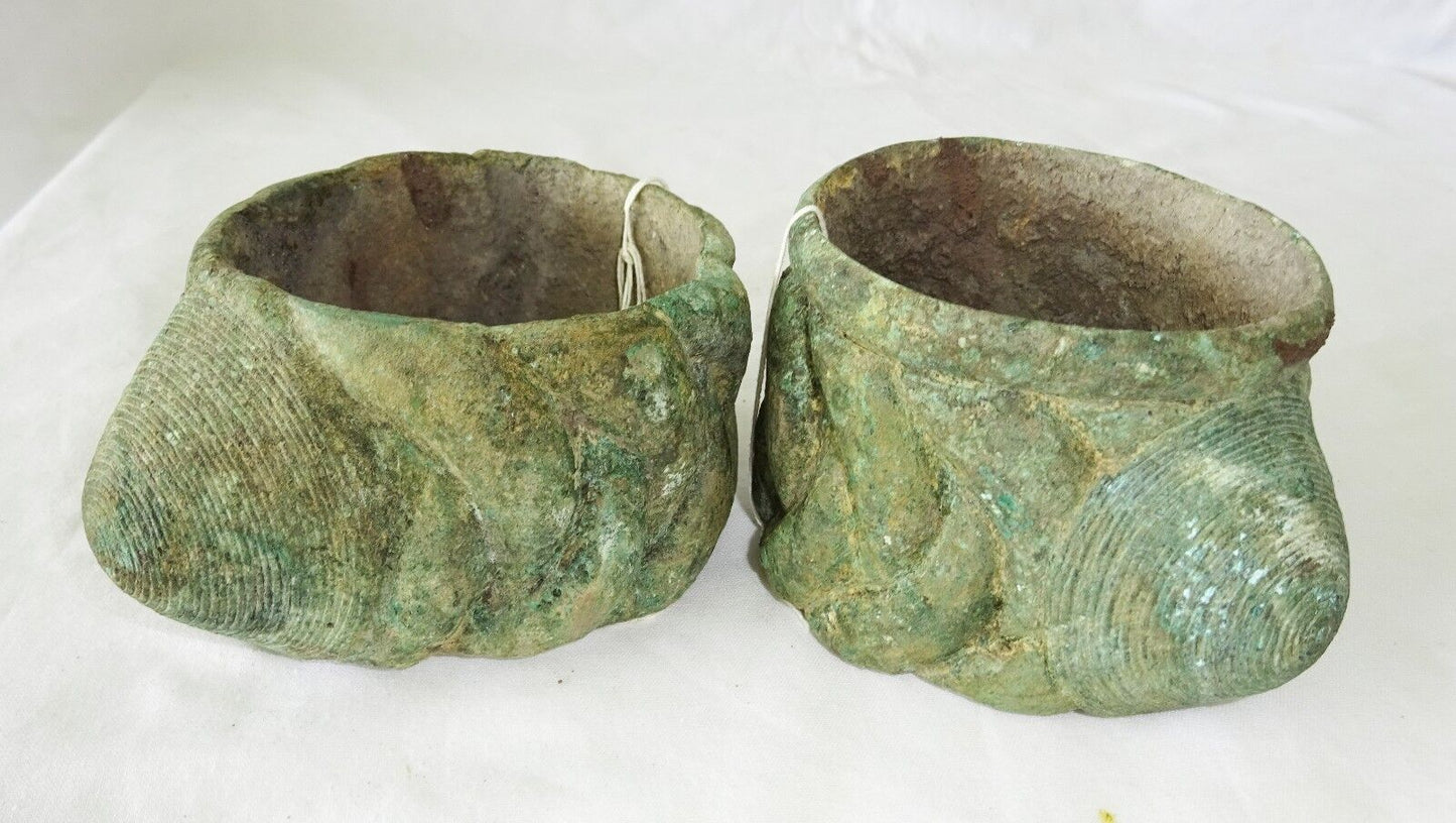 Pair 11C Cambodian South East Asian Khmer Excavated Bronze Cone Bracelets (Mil)