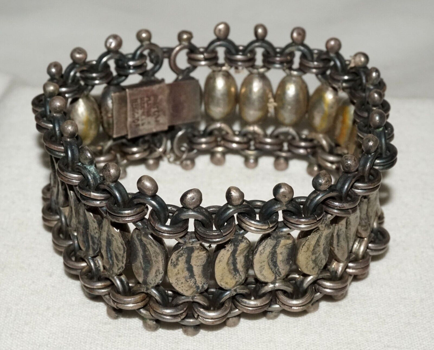 Vintage Mexican Heavy Sterling Silver Link Bracelet signed Anton Plata (LeS)L24