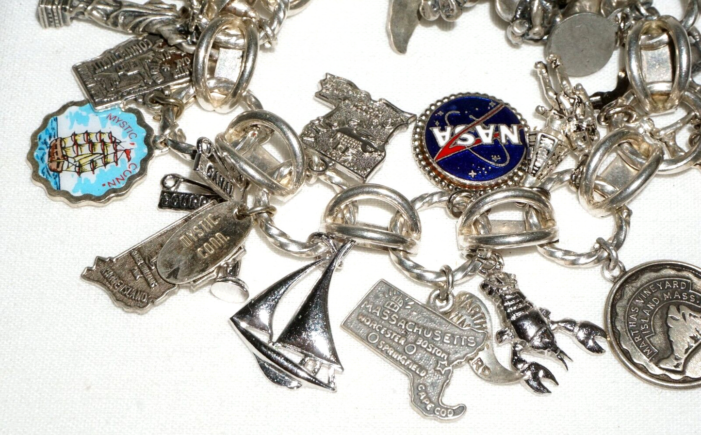 Vintage Sterling Silver Charm Bracelet w. 24x World & Travel Charms (BrM)#6