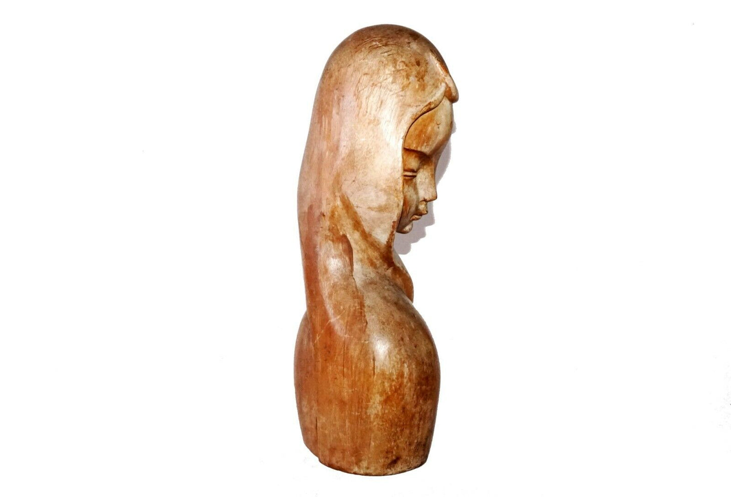 1940s Art Deco Hawaiian Madonna Bust Monekypod Wood Carving (***)