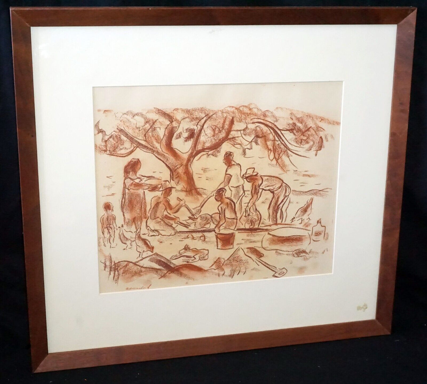 1940s Hawaii Conte Drawing Hukilau by Alexander Samuel MacLeod (1888-1975)(New)