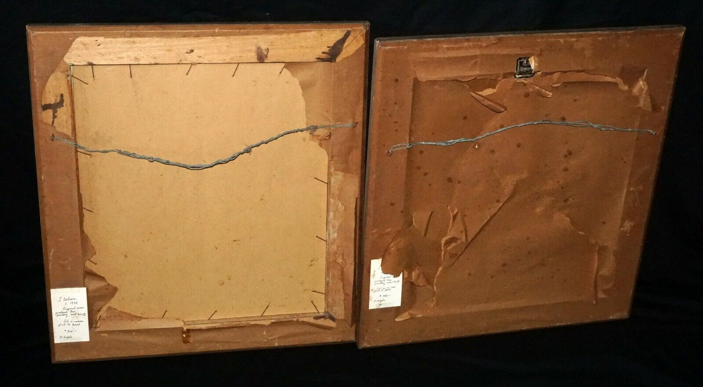 2Pc 40s Italy Oil Paintings Market Scenes by Pasquale D'Angelo (1896-1955)(MOT)