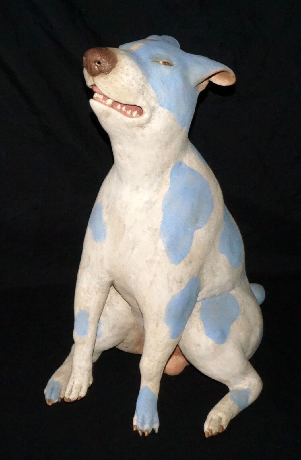 Hawaii Pottery Sculpture Blue Spotted Puppy Dog by Esther Shimazu (B.1957)(McA)