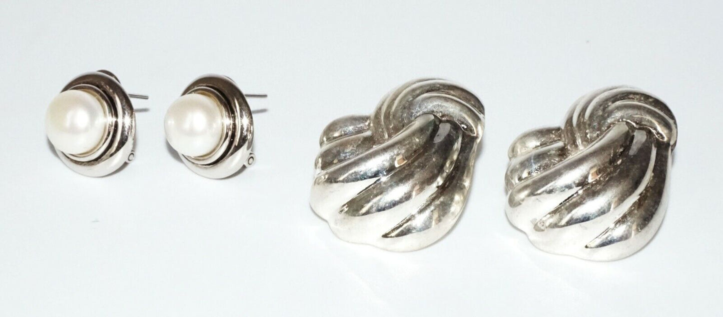 2x Pairs Vintage Thai & China Sterling Silver & Pearl Earrings (SaR)#381