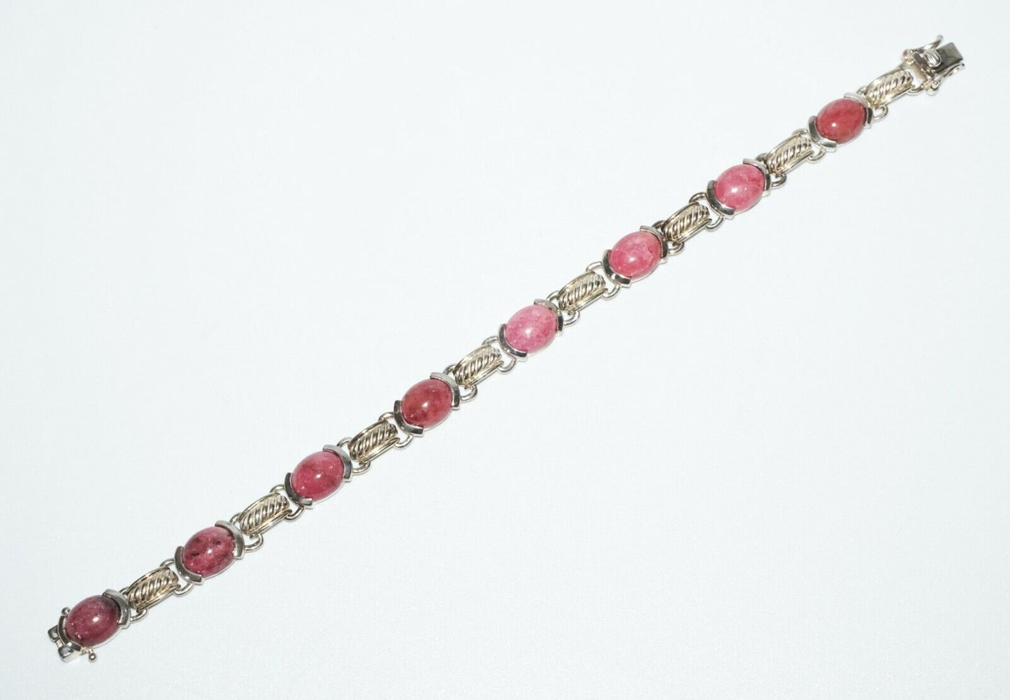 Vintage Hong Kong Sterling Silver Bracelet w 8x Oval Rhodonite Accents (SaR)#204