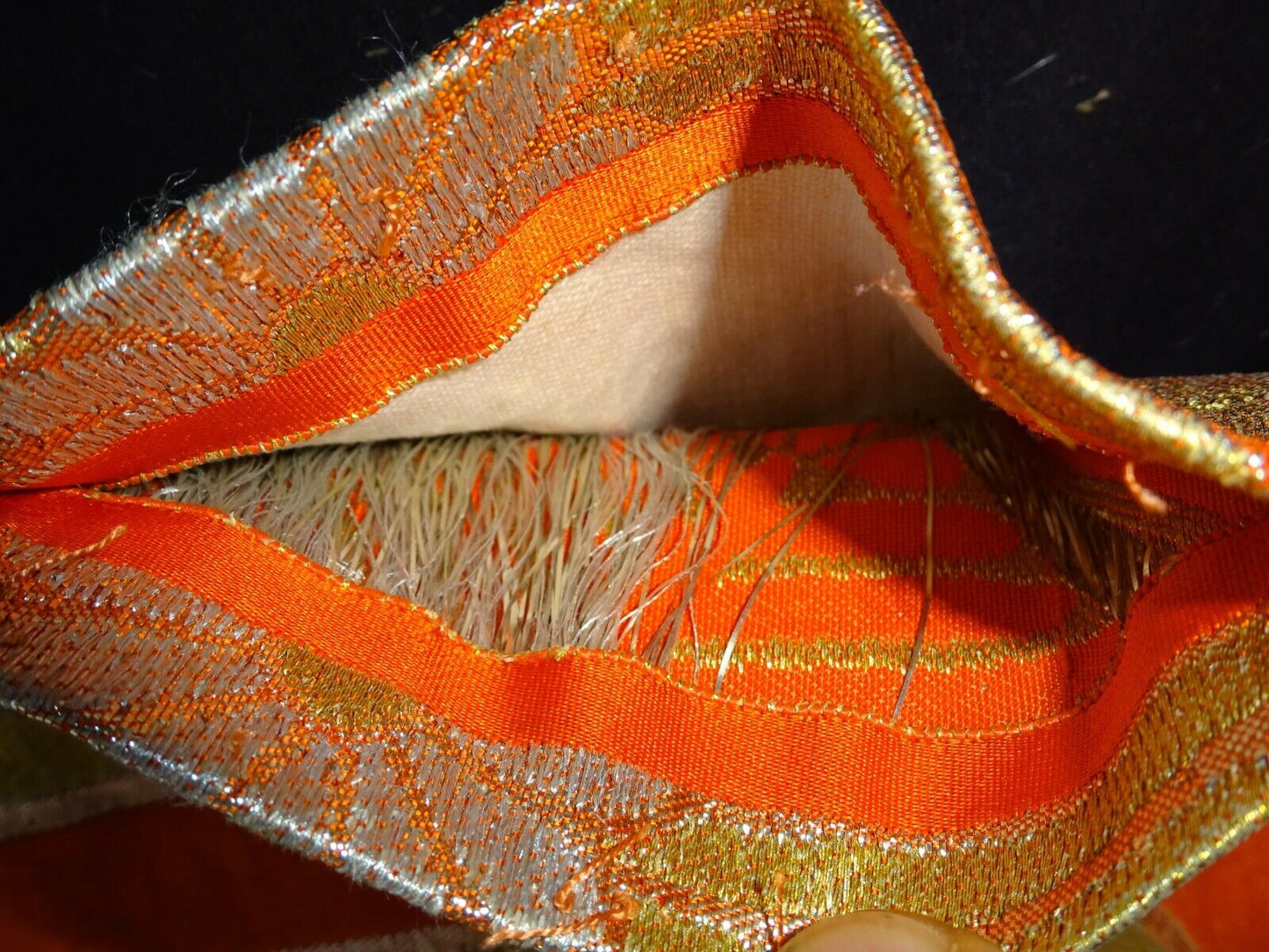 50s Japanese Hand-Loomed Gold & Silver Threat Obi w Chrysanthemum Motif (Fuj)